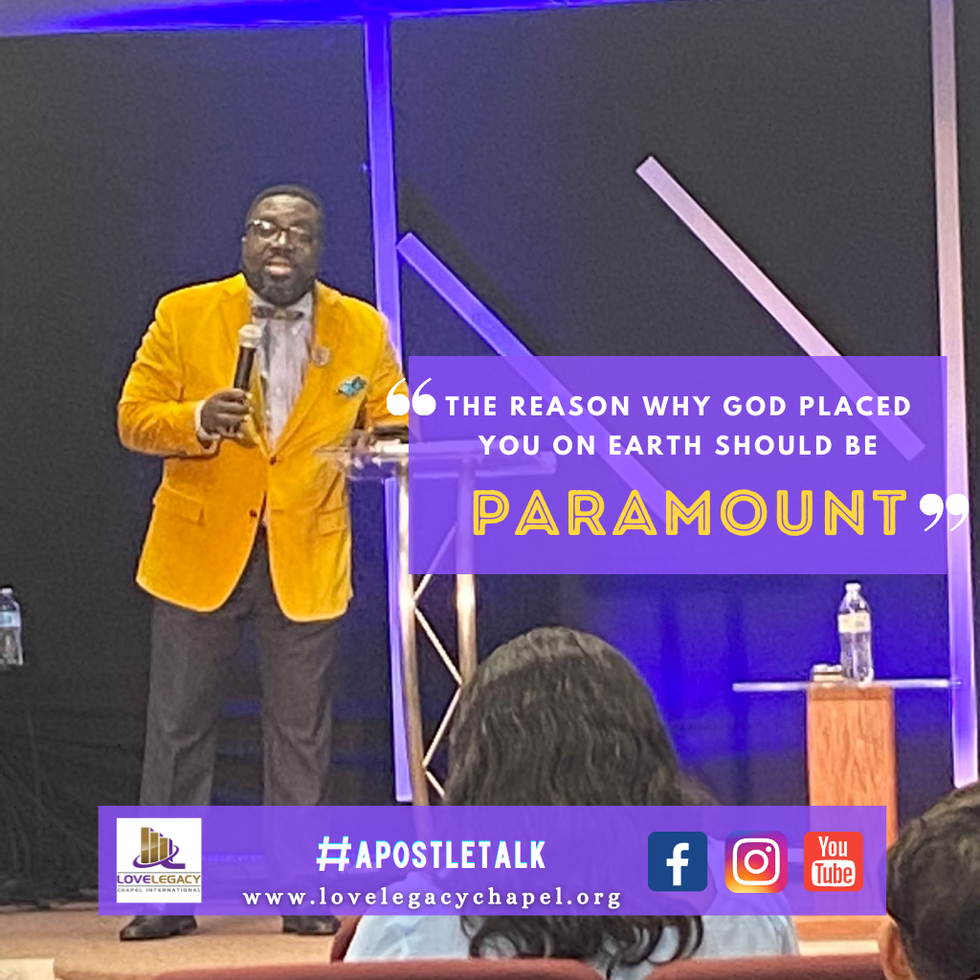 Pastor in yellow blazer with text ‘God’s purpose should be paramount.’