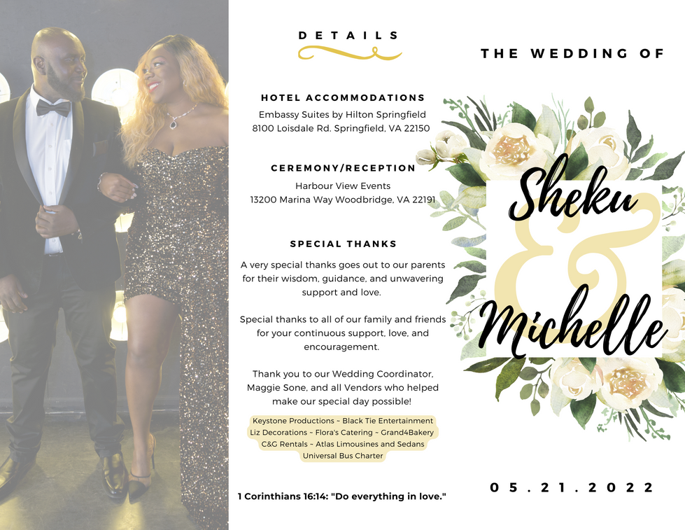 White and beige floral wedding trifold brochure.