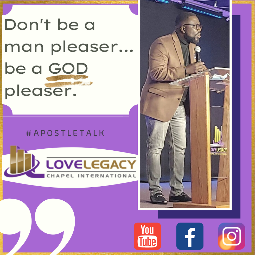 Pastor at podium with text ‘Don’t be a man pleaser… be a God pleaser.’