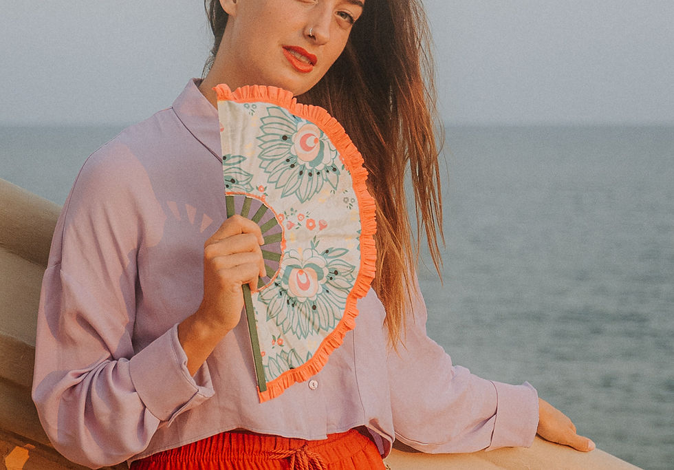 Miniatura: Abanico Artesanal Minty Garden peach