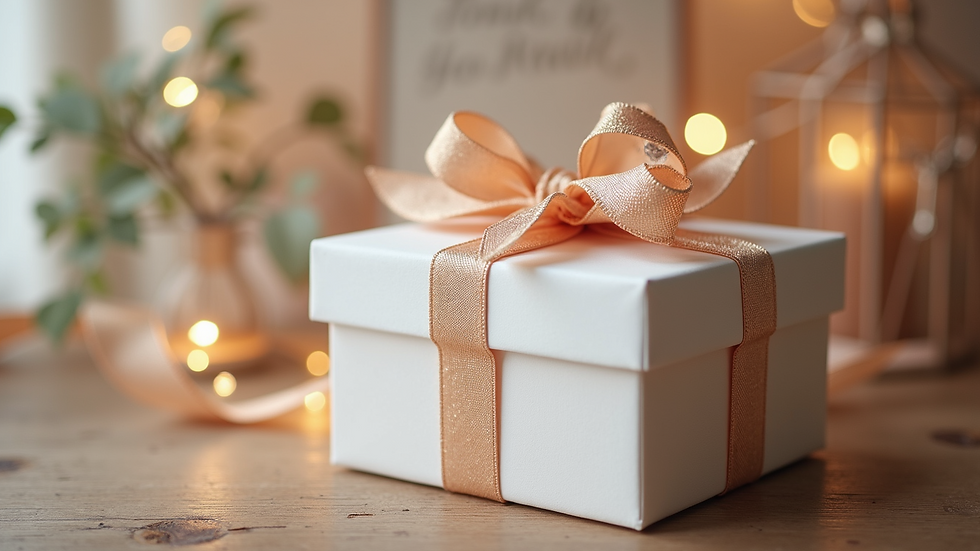 Close-up view of a decorative personalized wedding gift box