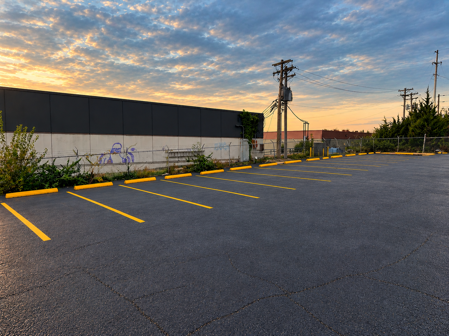 Maryland Heights fenced parking spaces along building