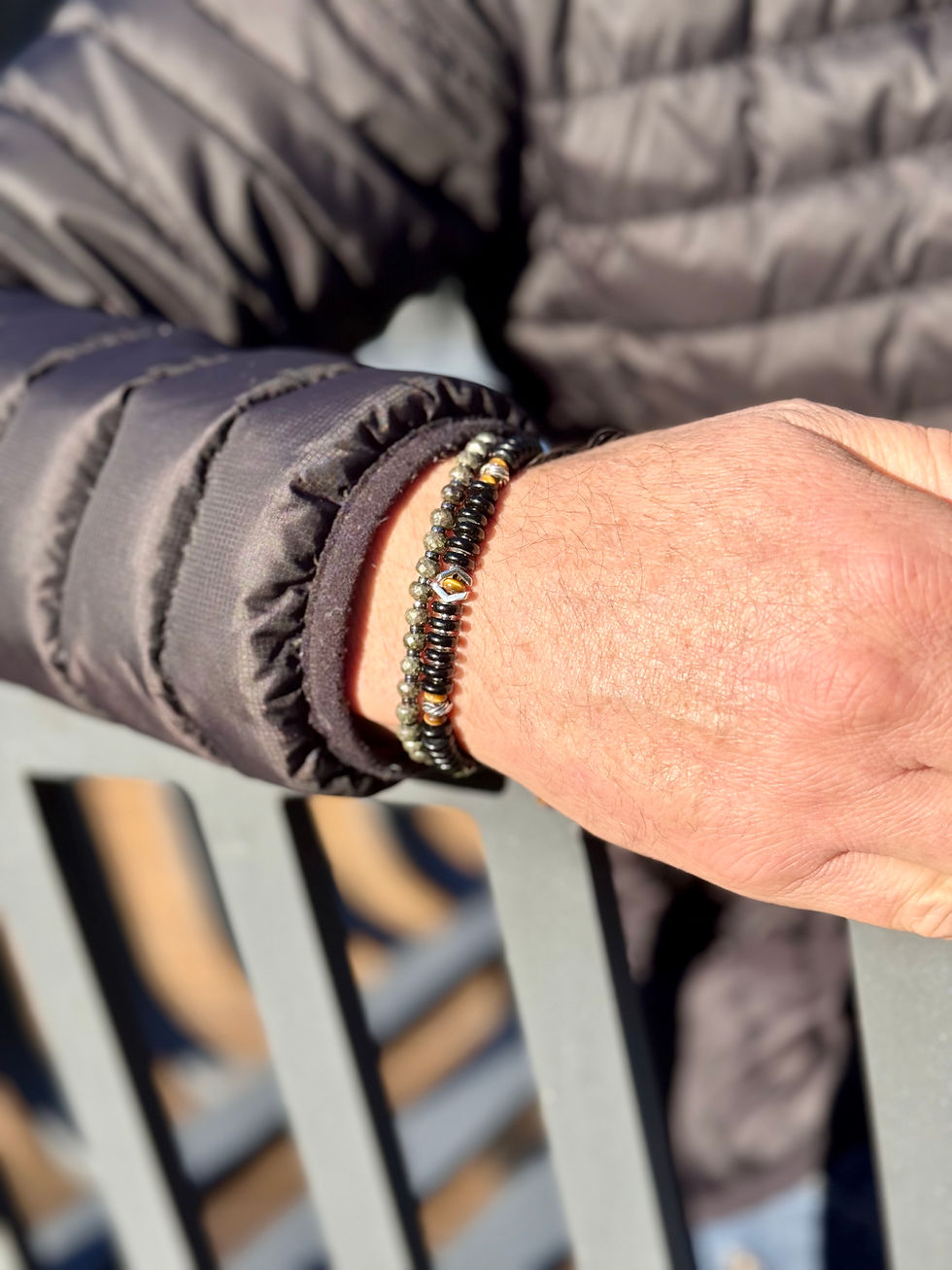 Miniature : bracelet homme en agate noire