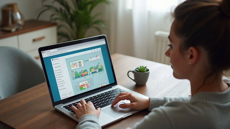 Close-up view of a laptop screen showing a parent engaging with an online educational platform