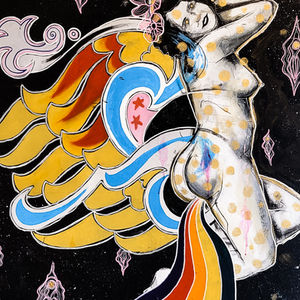 Taste the Rainbow - painting of a naked woman with rainbow wings and rainbow tail