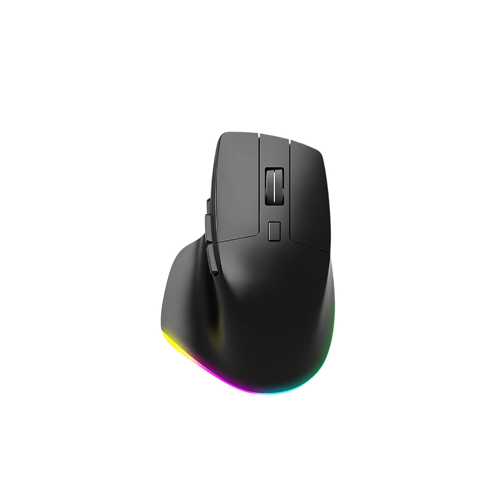 Thumbnail: Black ergonomic mouse with RGB lighting, scroll wheel, and extra side buttons.