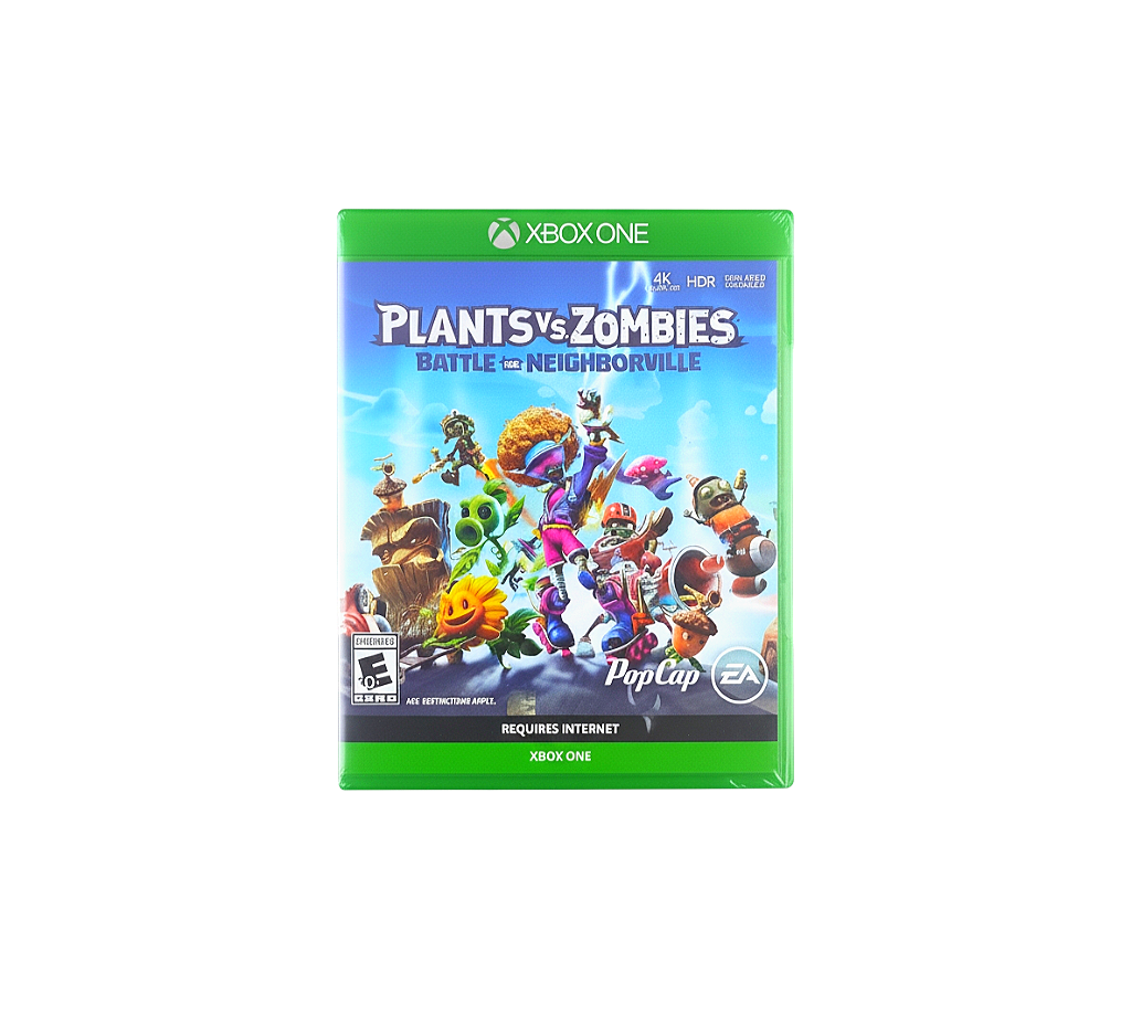 Xbox One game case for "Plants vs. Zombies: Battle for Neighborville," showing cartoon plants and zombies in action poses.