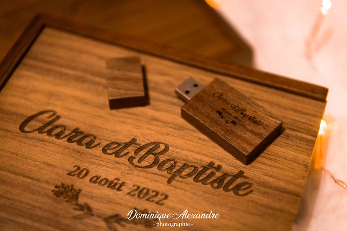 Pack coffret et clé USB bois mariage