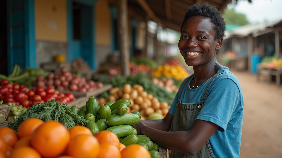 High angle view of a local Haitian market with fresh produce and agricultural products