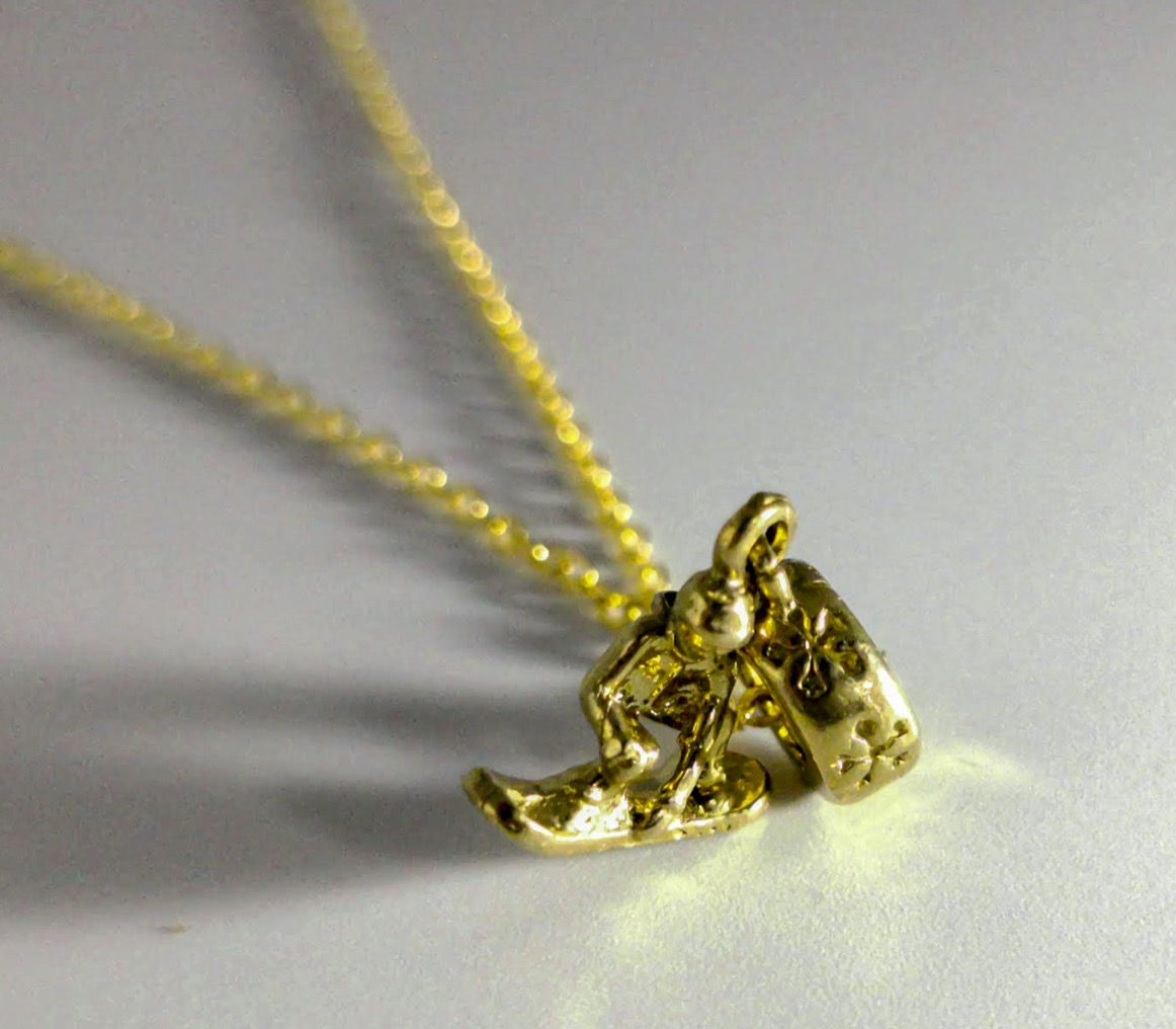 snowboard necklace bronze