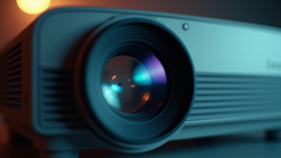 Close-up view of a projector lens with rental price tags