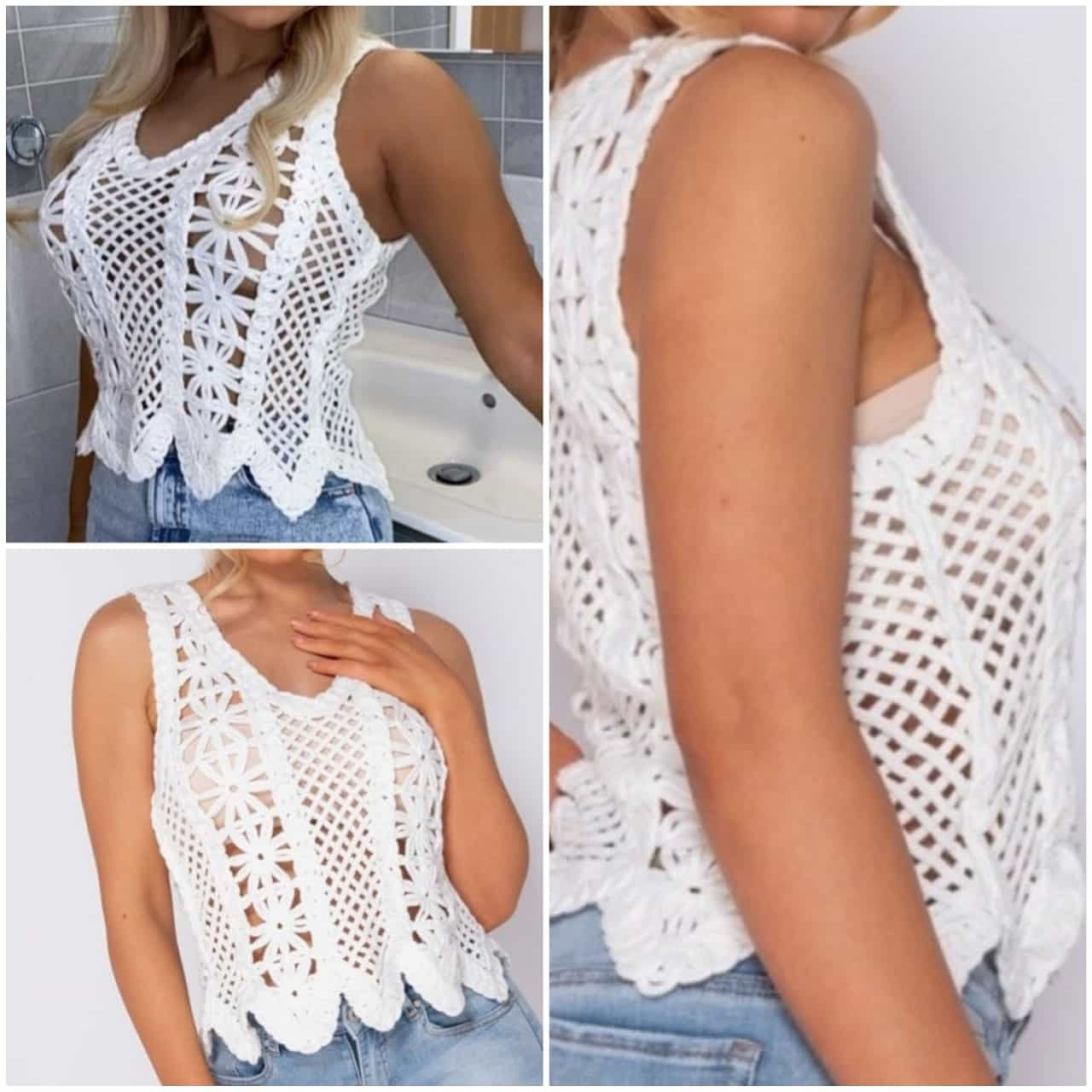 Crochet off white top