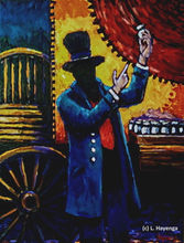 A shady snake oil salesman sells his magic tonic outside his wagon in the 1800's.