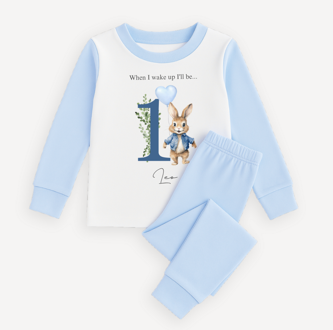 Blue bunny rabbit age birthday pyjamas