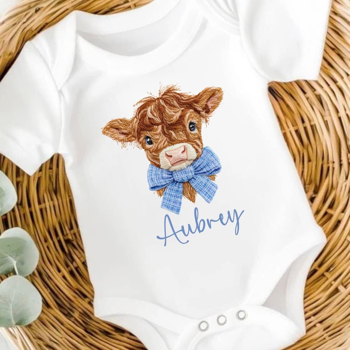 Embroidery Style Highland Cow Vests and T-shirts