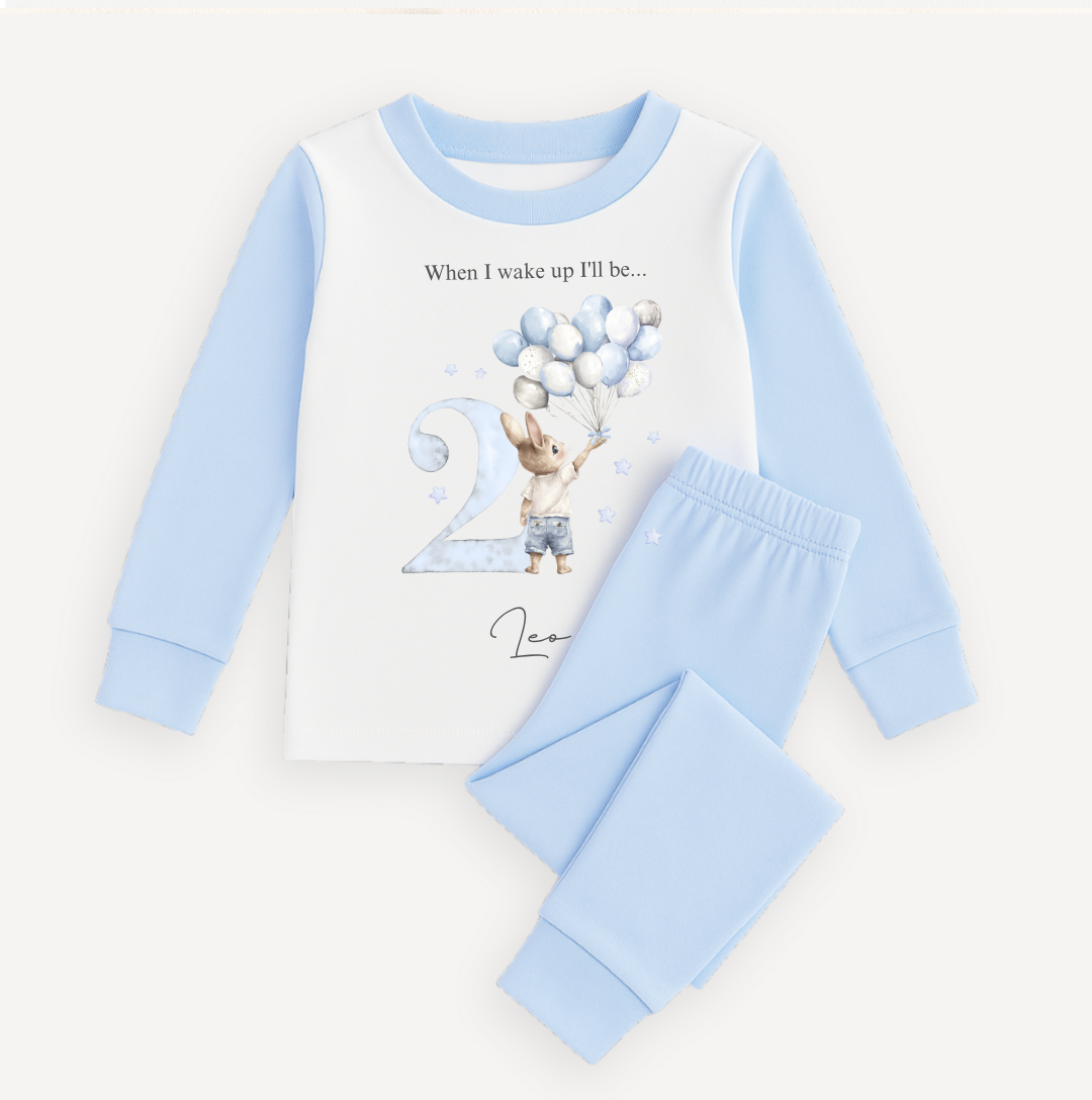 Blue Bunny balloons age birthday pyjamas
