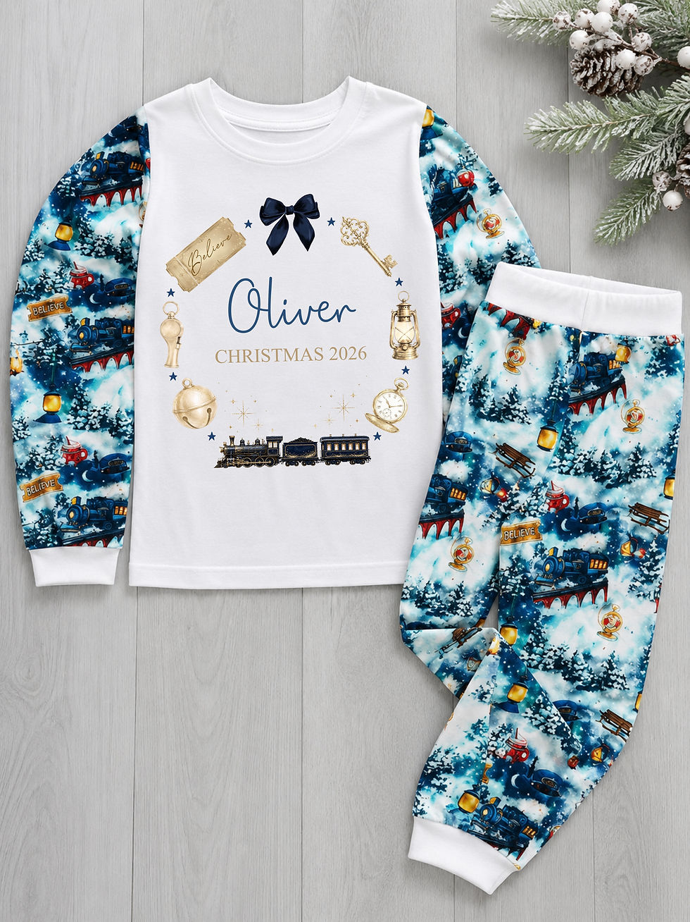 Thumbnail: Polar express matching family Christmas pyjamas