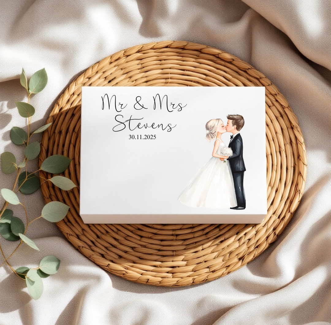 Bride and groom couple Wedding day gift box