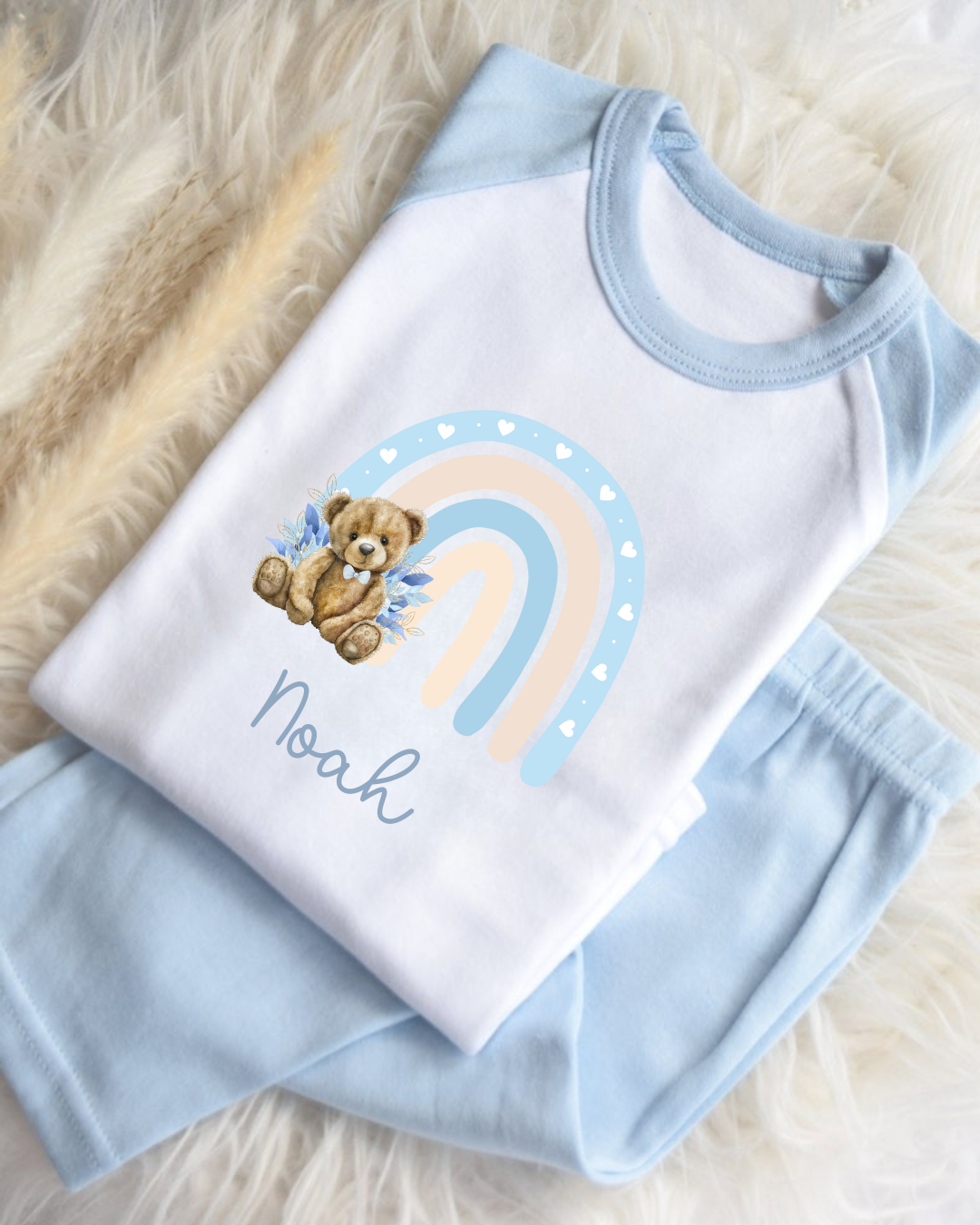 Blue rainbow teddy bear pyjamas