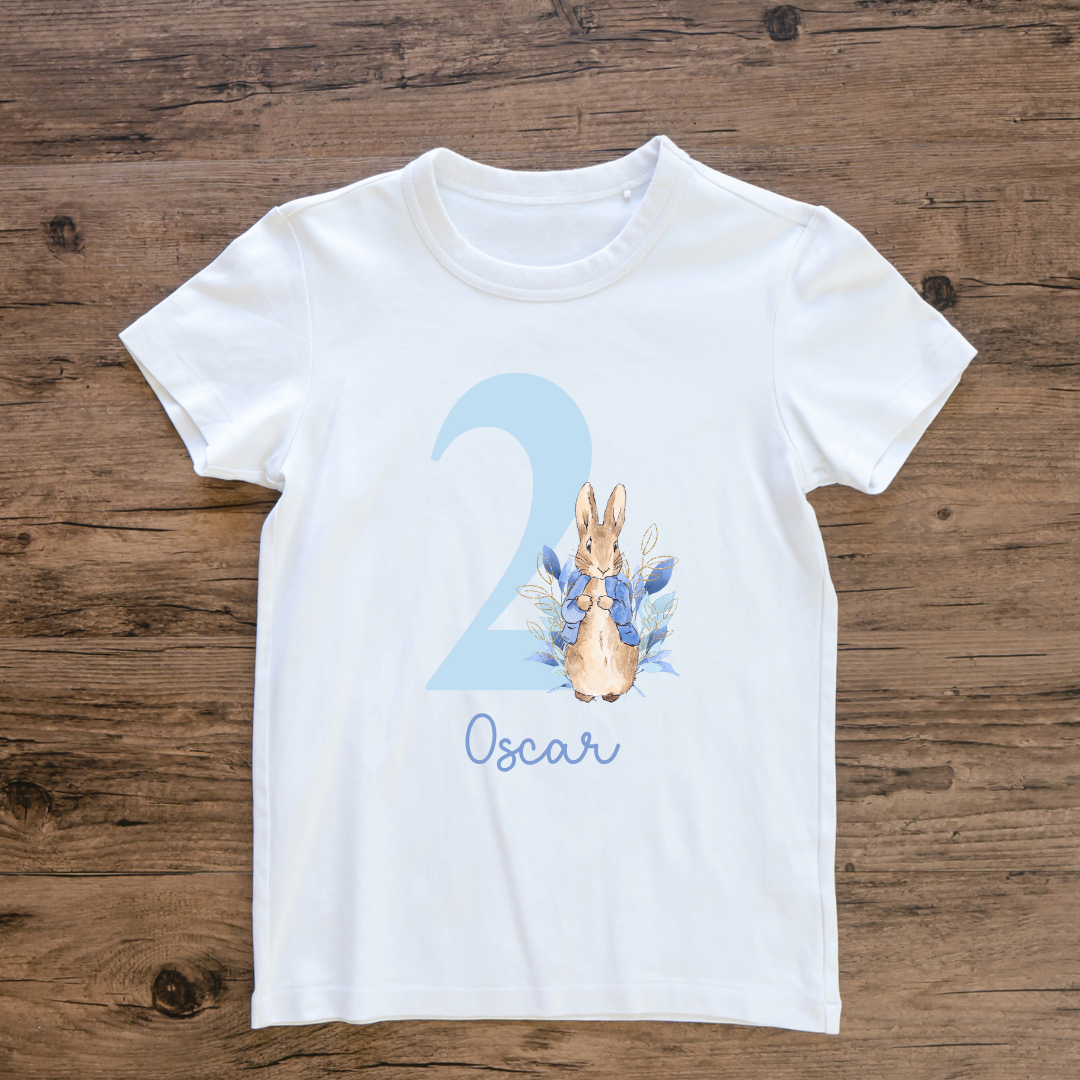 Blue bunny rabbit birthday t-shirts and vests