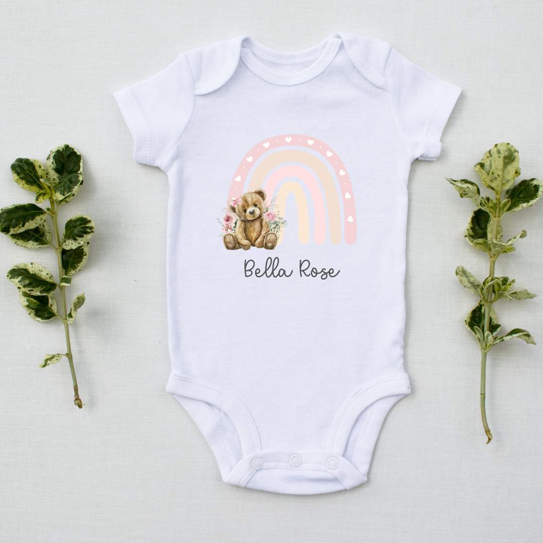Pink rainbow teddy bear t-shirts and vests