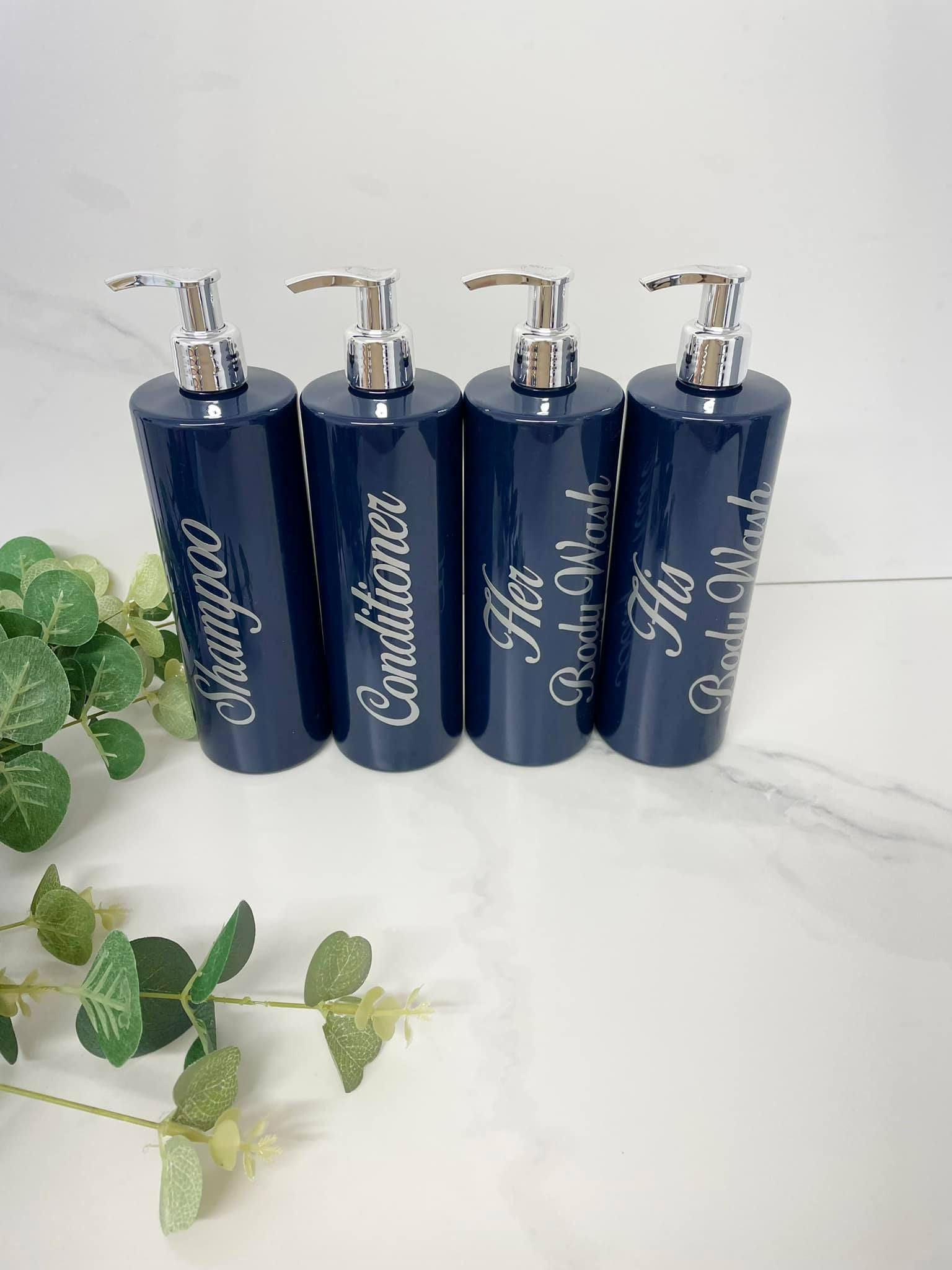 Personalised Navy bottle with pump 