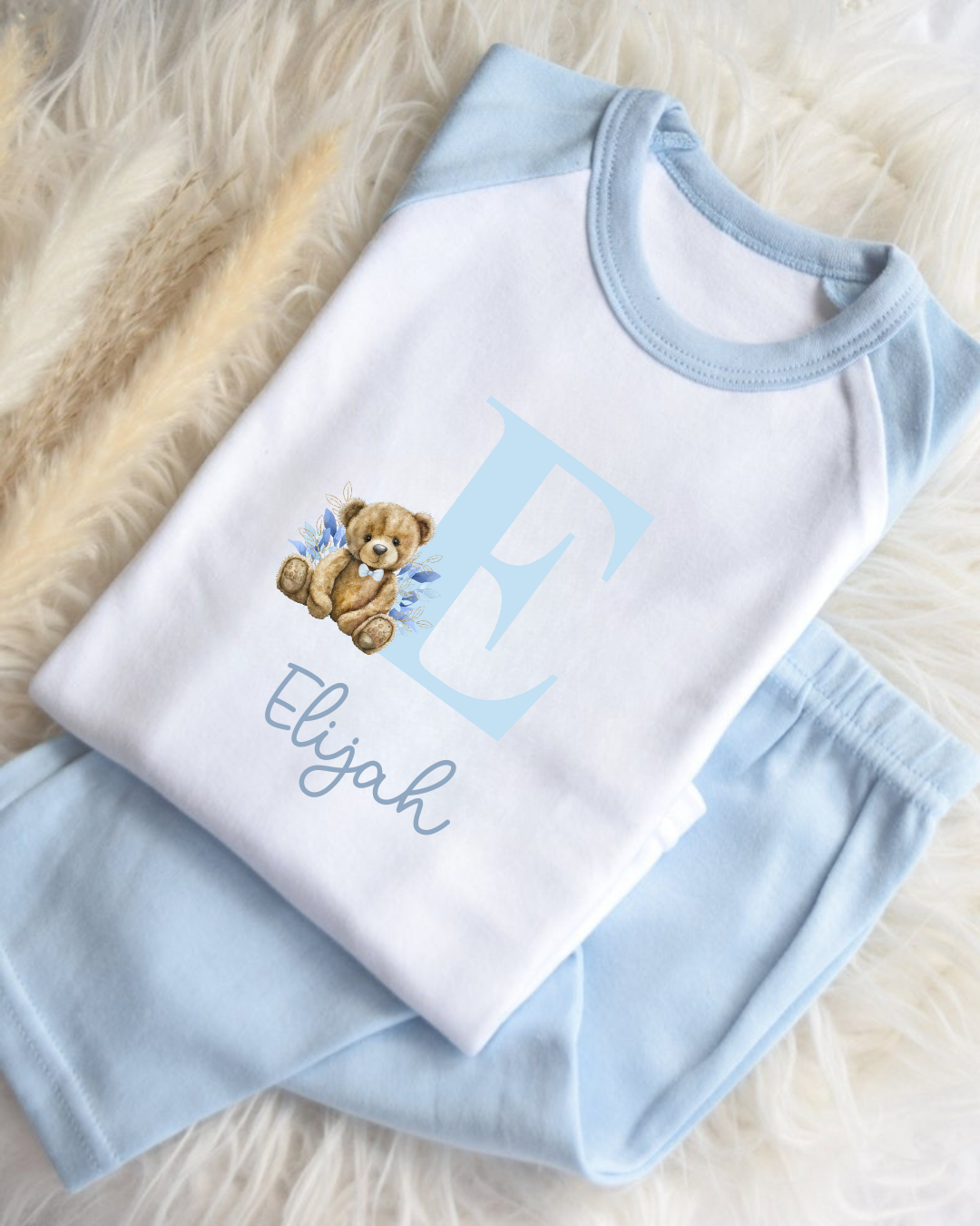 Initial blue teddy bear pyjamas