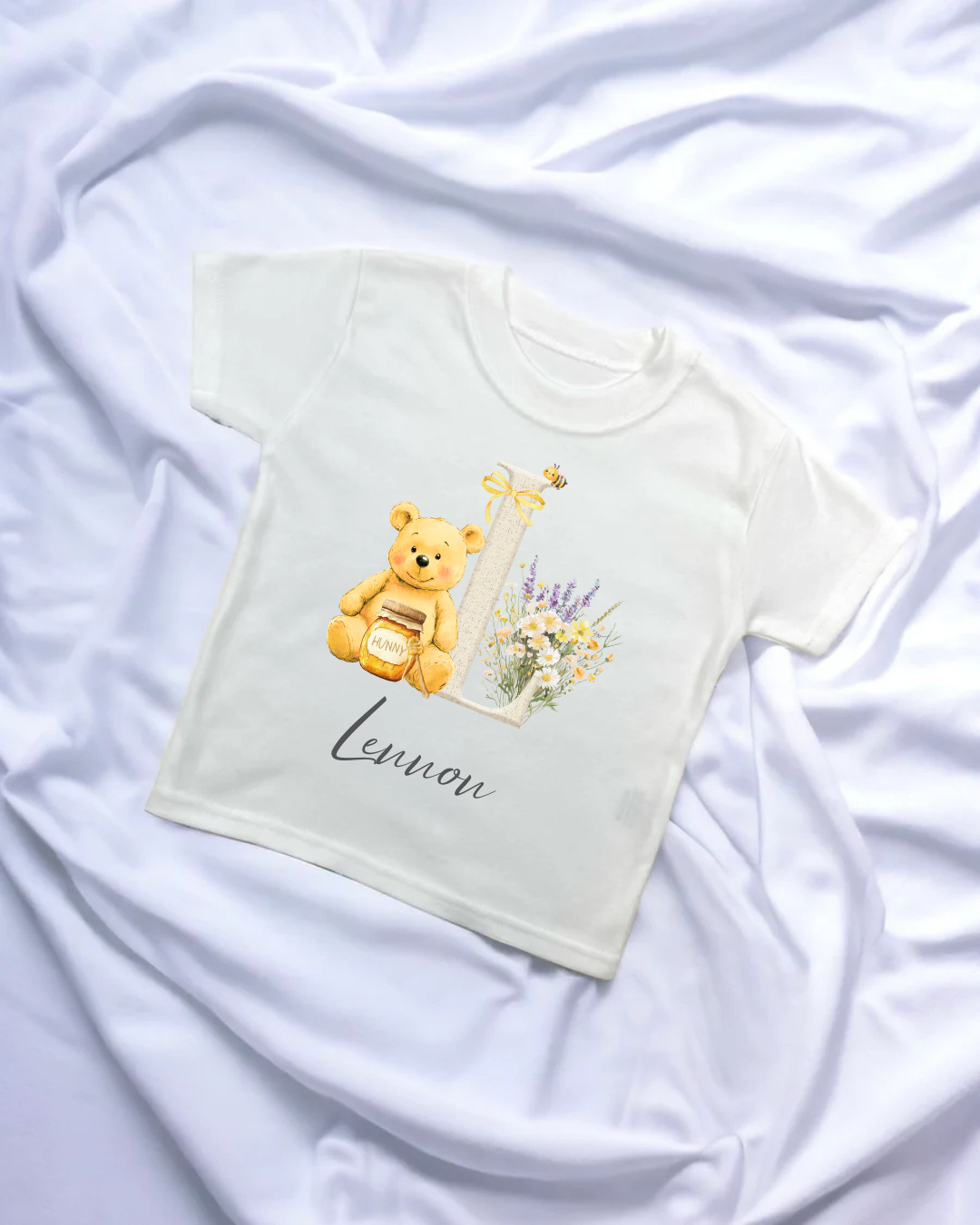 Honey Pot Teddy Bear Initial Vests and T-shirts