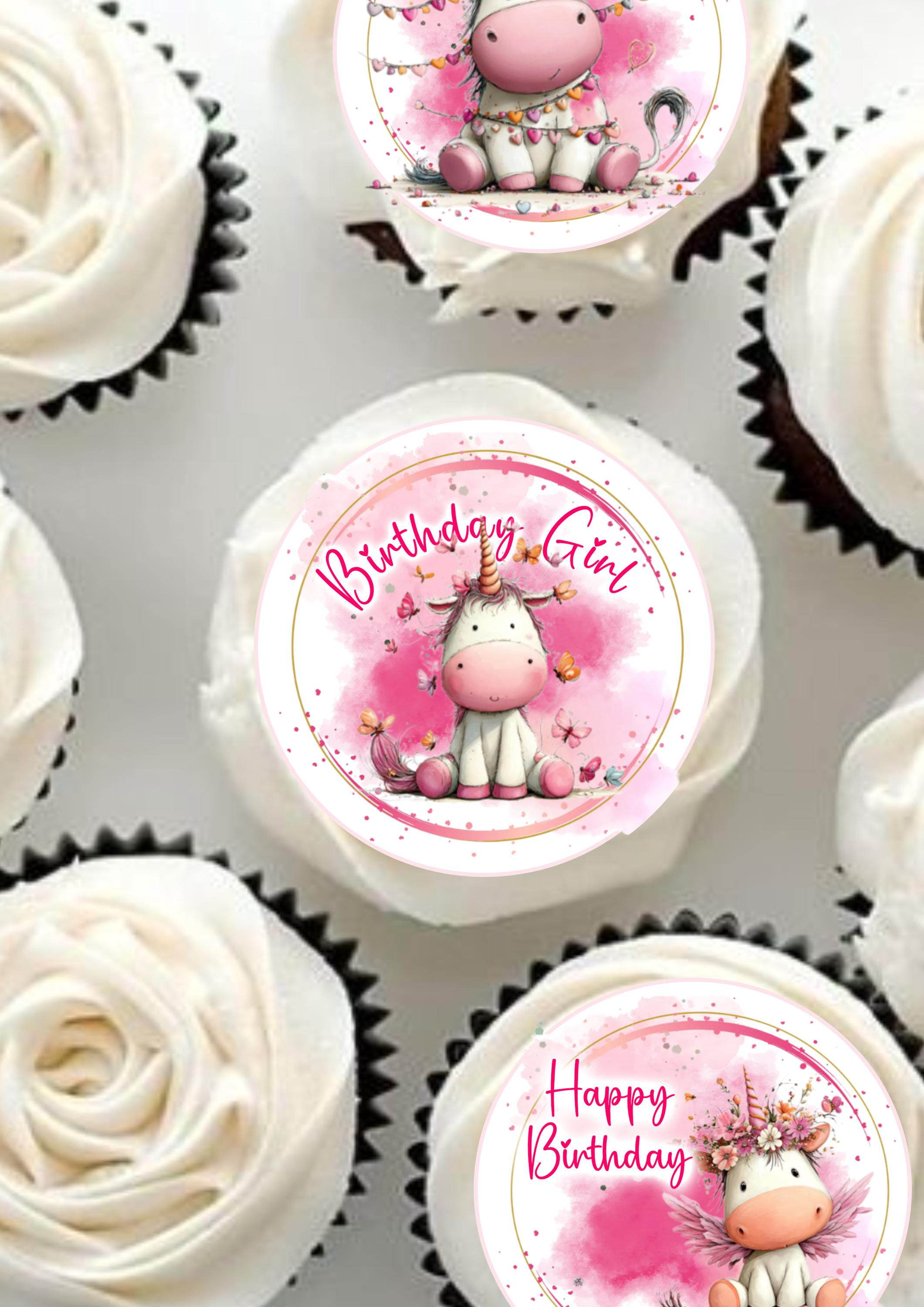 12 Edible Pink Unicorn Cupcake Toppers