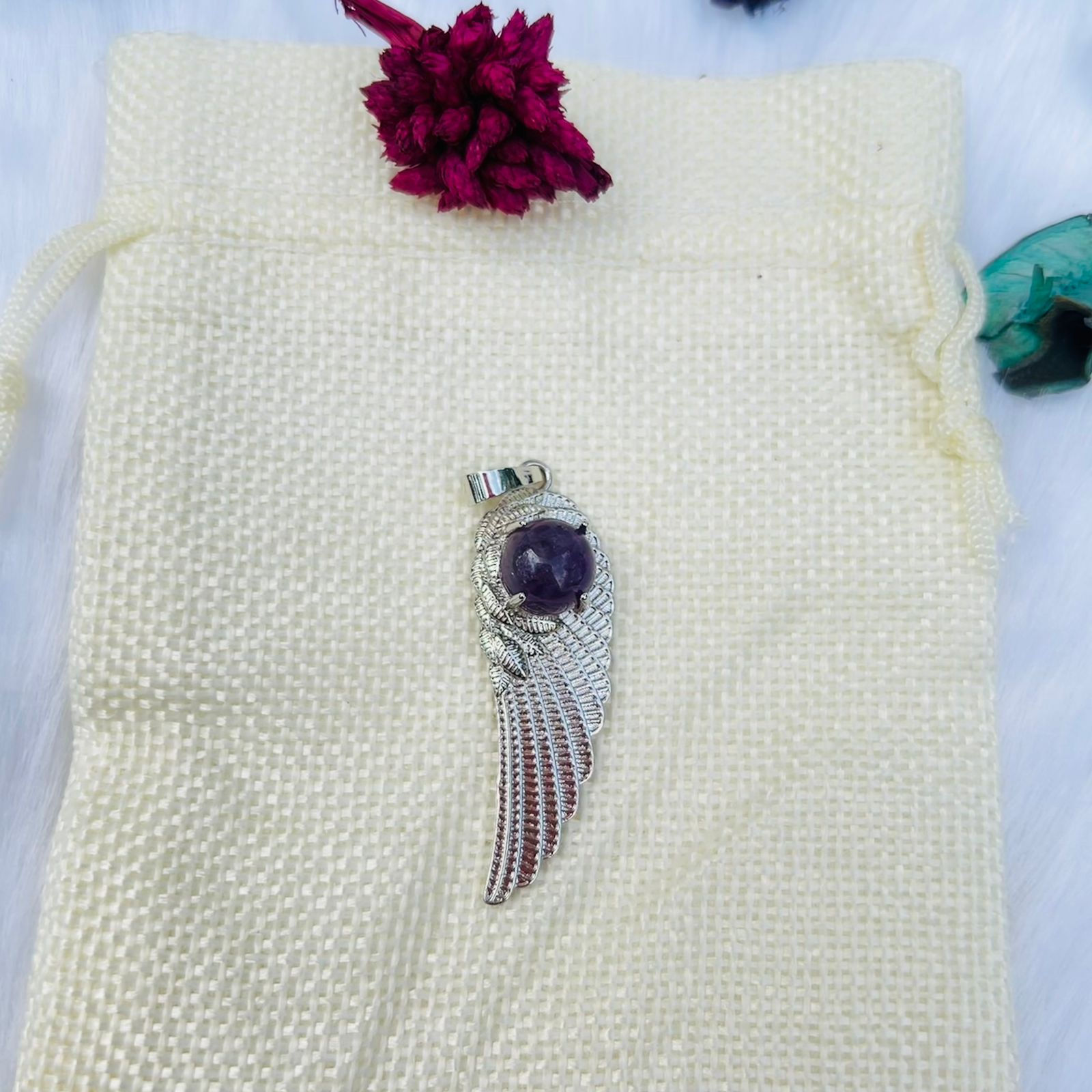 Amethyst feather pendant