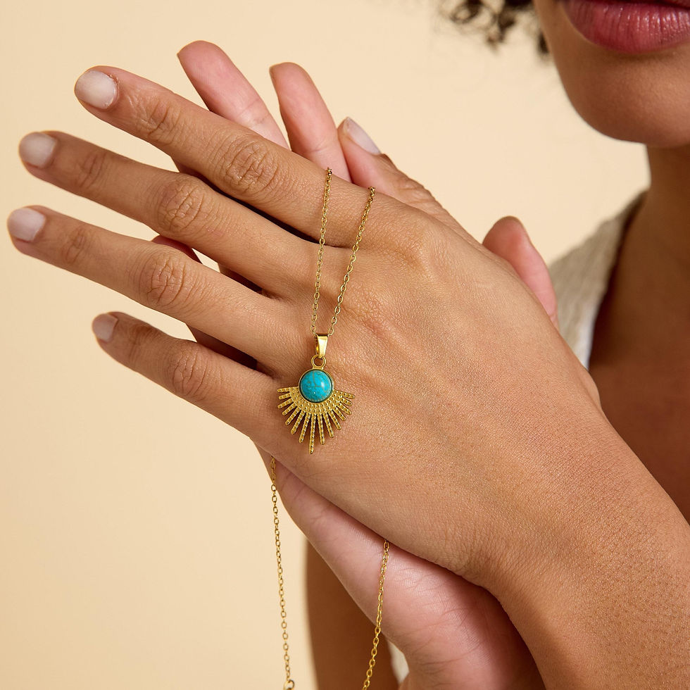 Thumbnail: 18k Gold Plated Pendant Necklace, Turquoise Boho Stone, Christmas