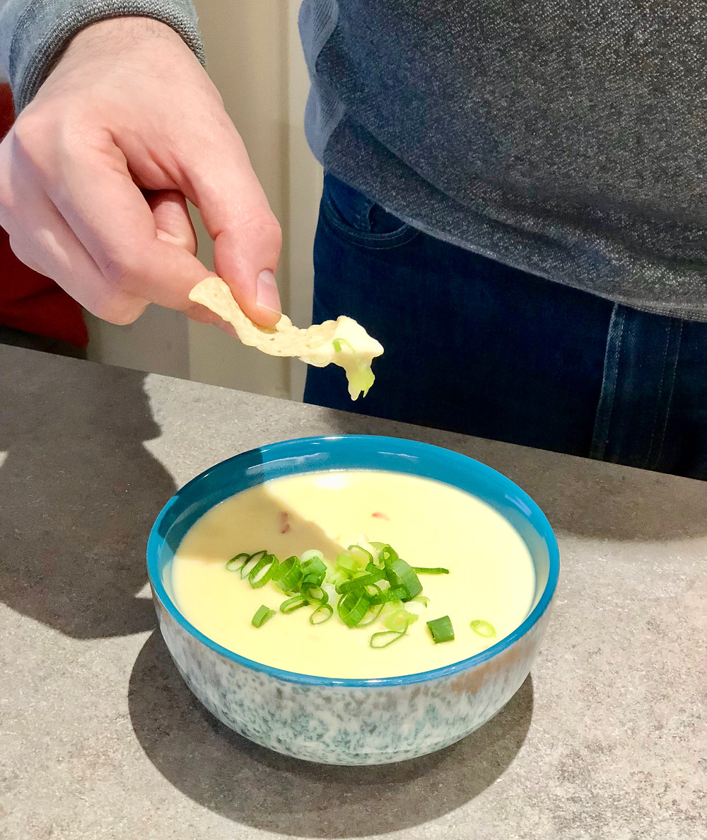 Finished product of the chili con queso
