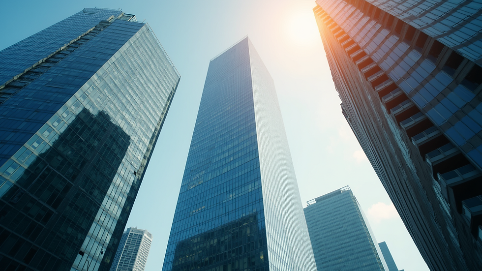 High-angle view of a skyscraper representing financial growth