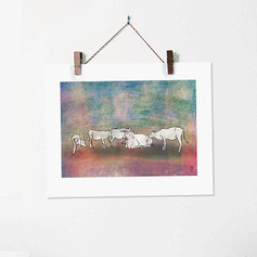 Cows in Rishikesh India Colorful Sketch