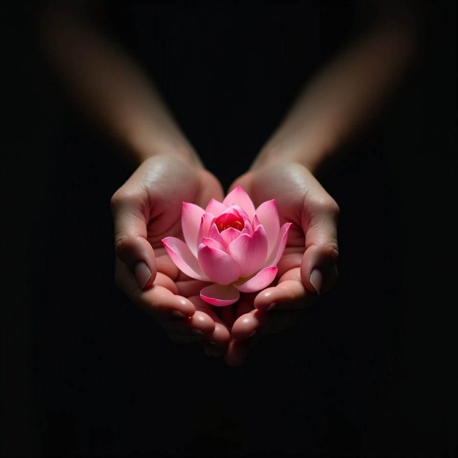 Hands holding lotus flower