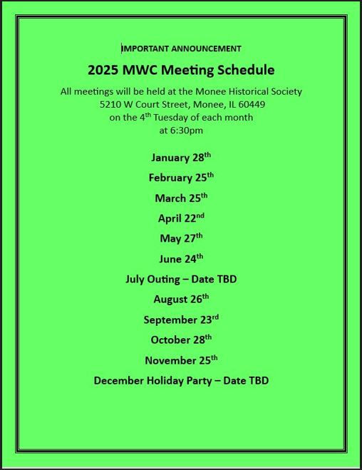 2025 MWC Meeting Schedule
