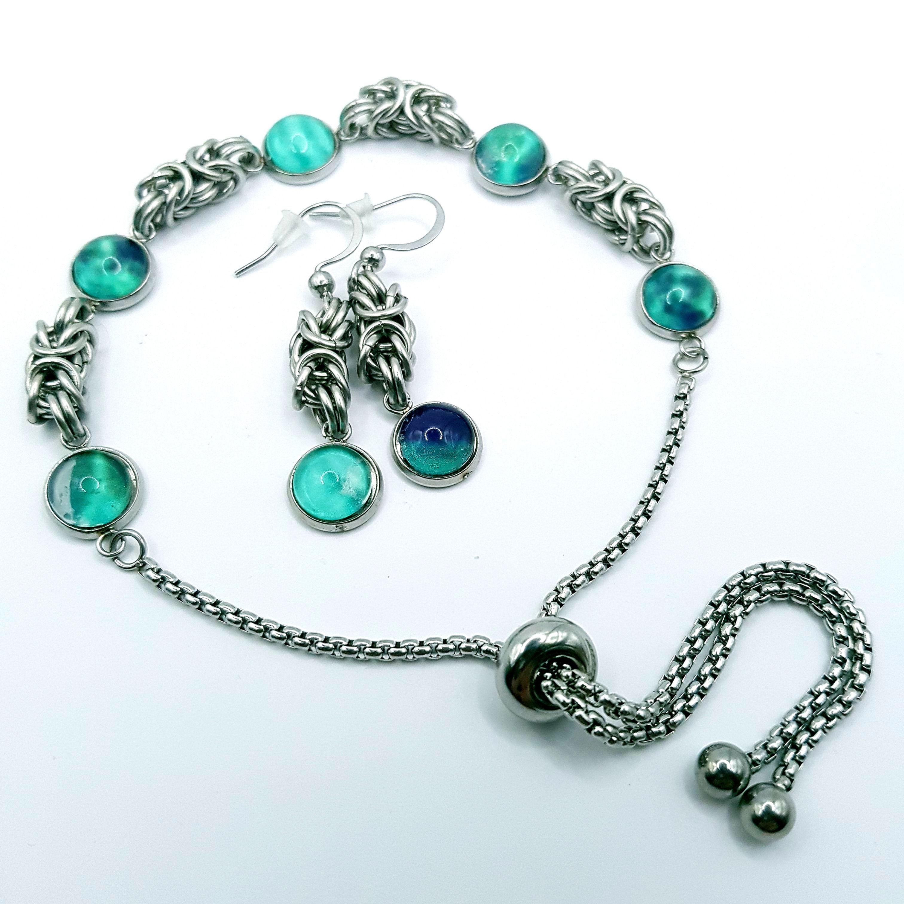 Malachite glass slider Bracelet & Earrings