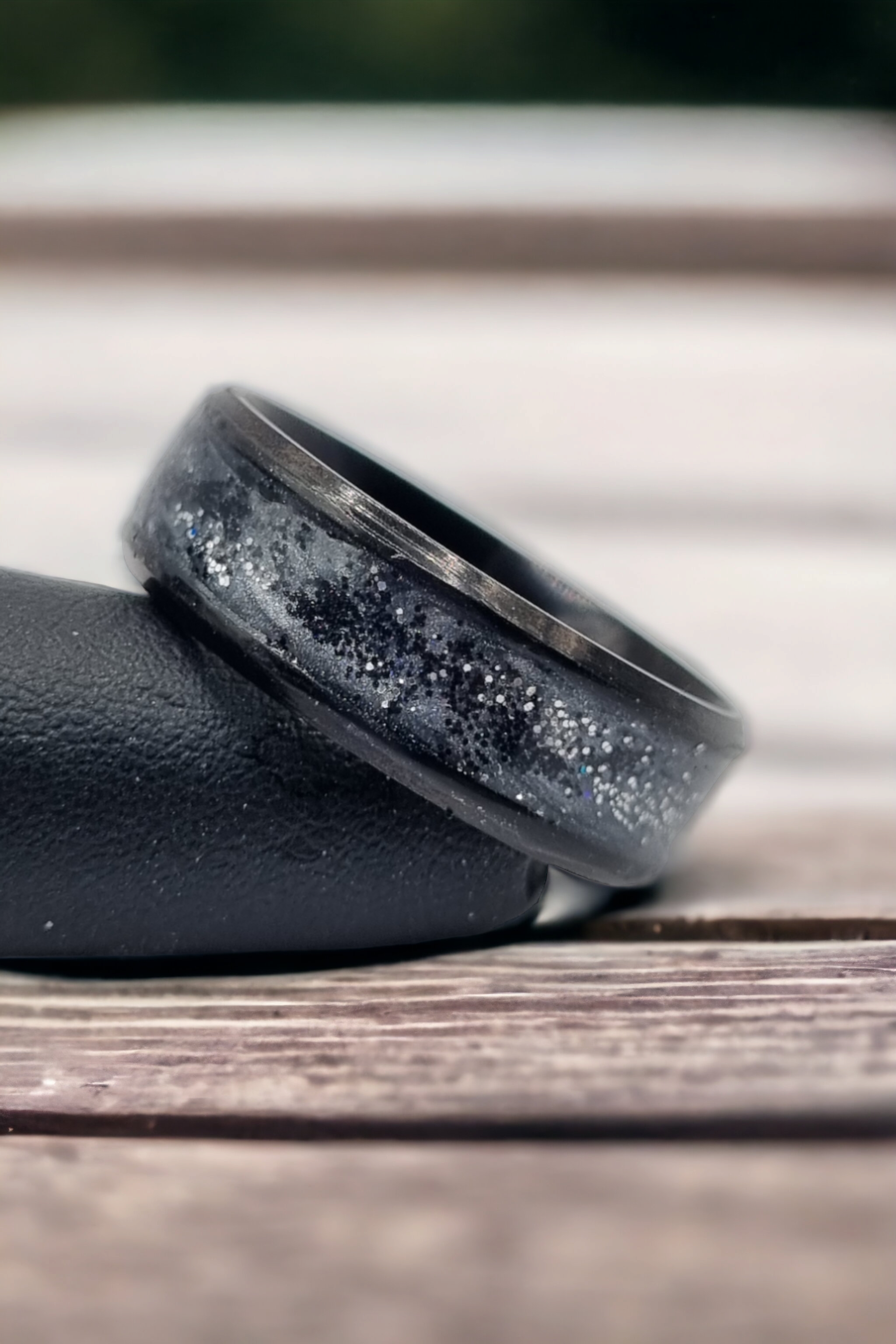 Galaxy Black Tungsten Carbide 8mm Bevel Edged Inlay Ring