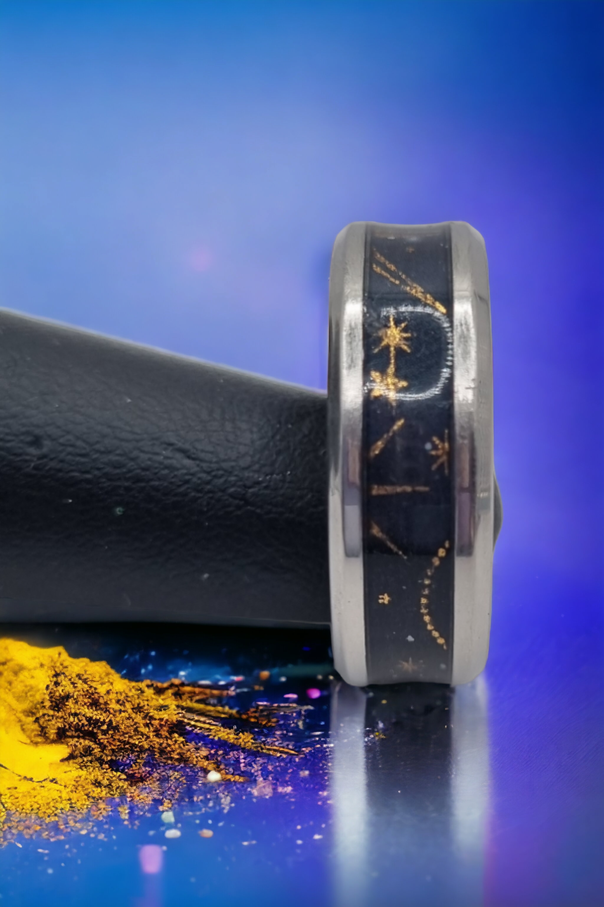 Blue Stars Washi Tungsten Carbide 8mm Bevel Edged Inlay Ring