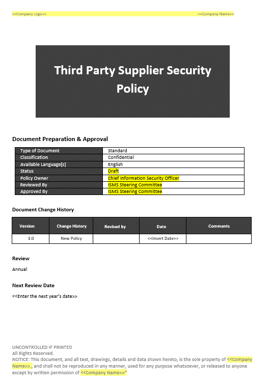 Thumbnail: Third Party Supplier Security Policy
