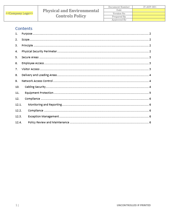Thumbnail: Physical and Environmental Security Policy