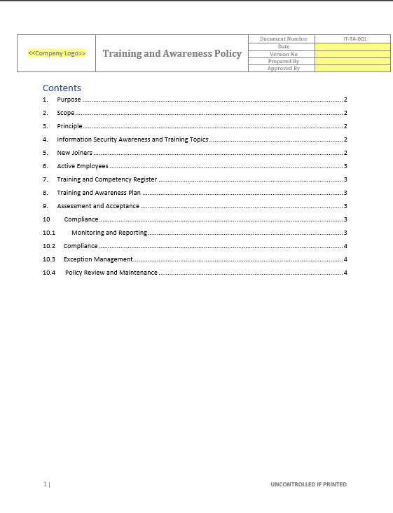 Thumbnail: Training and Awareness Policy