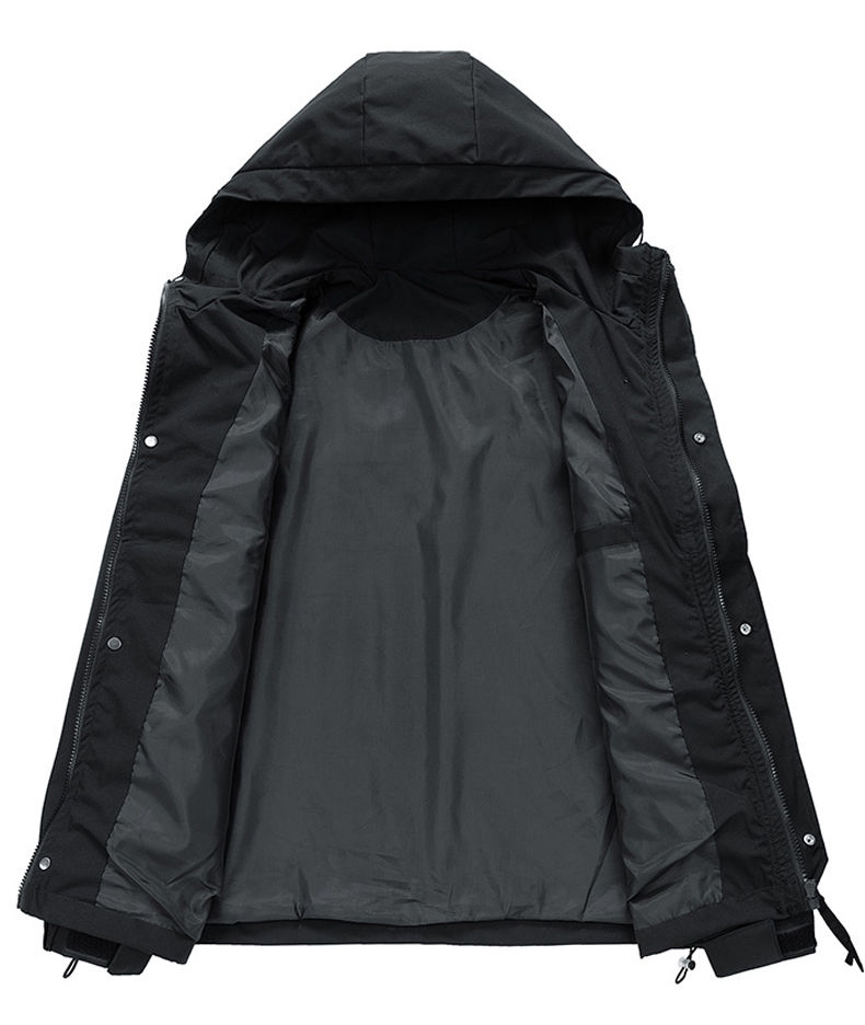 Thumbnail: Windbreakers Men Hooded Jacket Zipper Coat Cargo Waterproof Black Bomber Camping