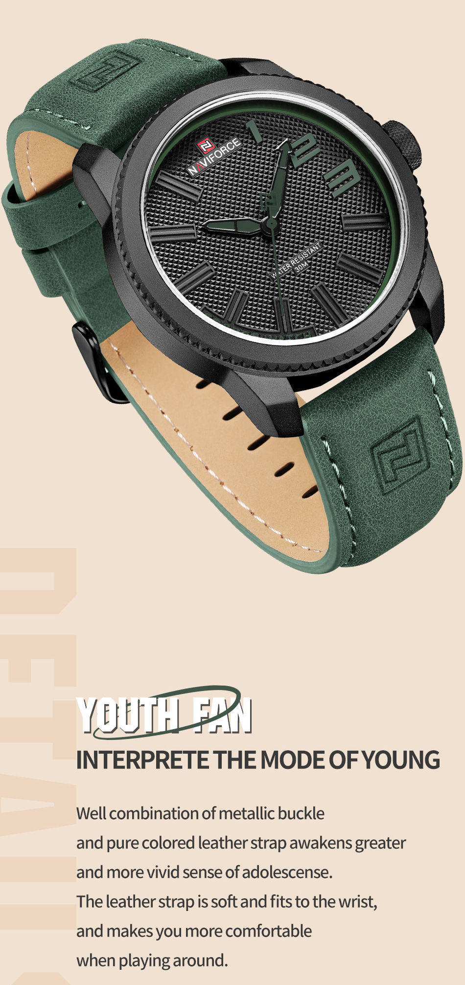 Thumbnail: NAVIFORCE Popular Male Wristwatch Military Sports Shockproof Waterproof Leather 