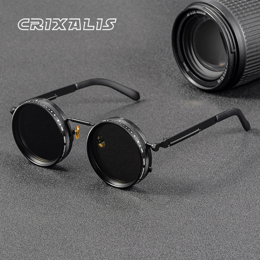 CRIXALIS Polarized Round Sunglasses ND9 Adjustable Dimming Men Women Retro Punk 