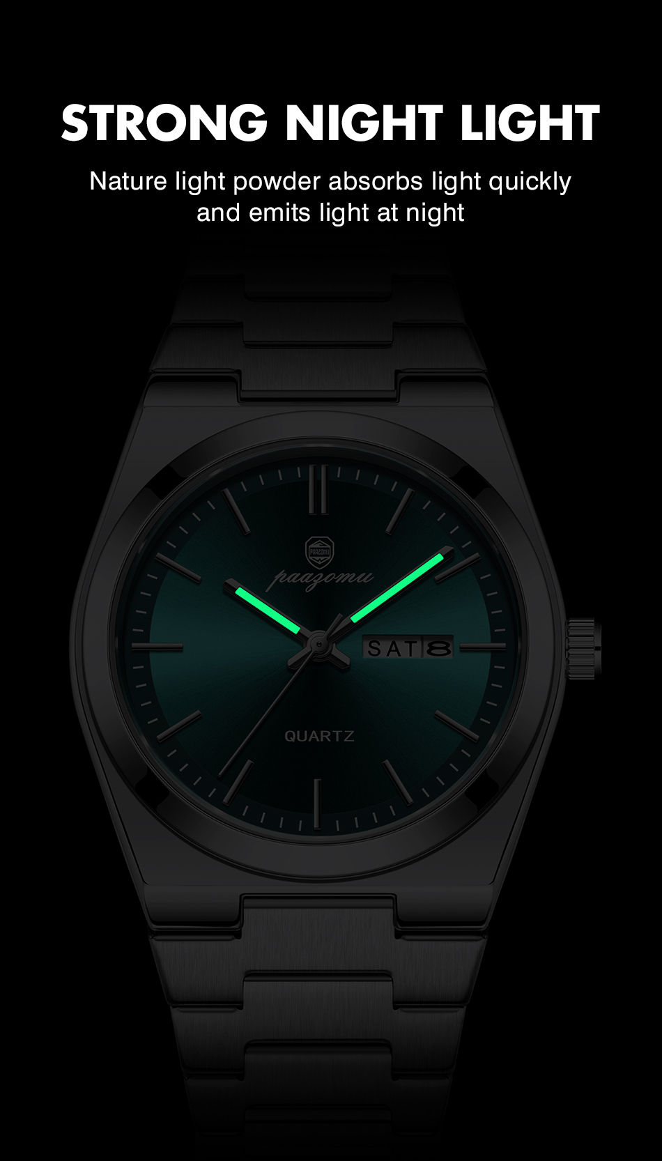 Thumbnail: PAAZOMU Fashion Men's Quartz Watch Stainless Steel Waterproof Luminous Man Watch