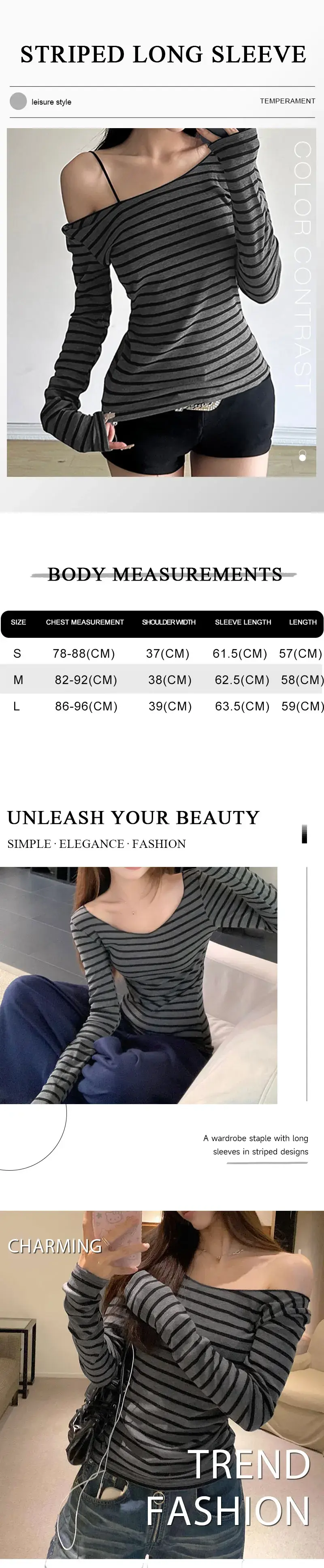 Thumbnail: Spring Fall Women's New Japanese Basic Models Slim Long-Sleeved Striped t-Shirt 