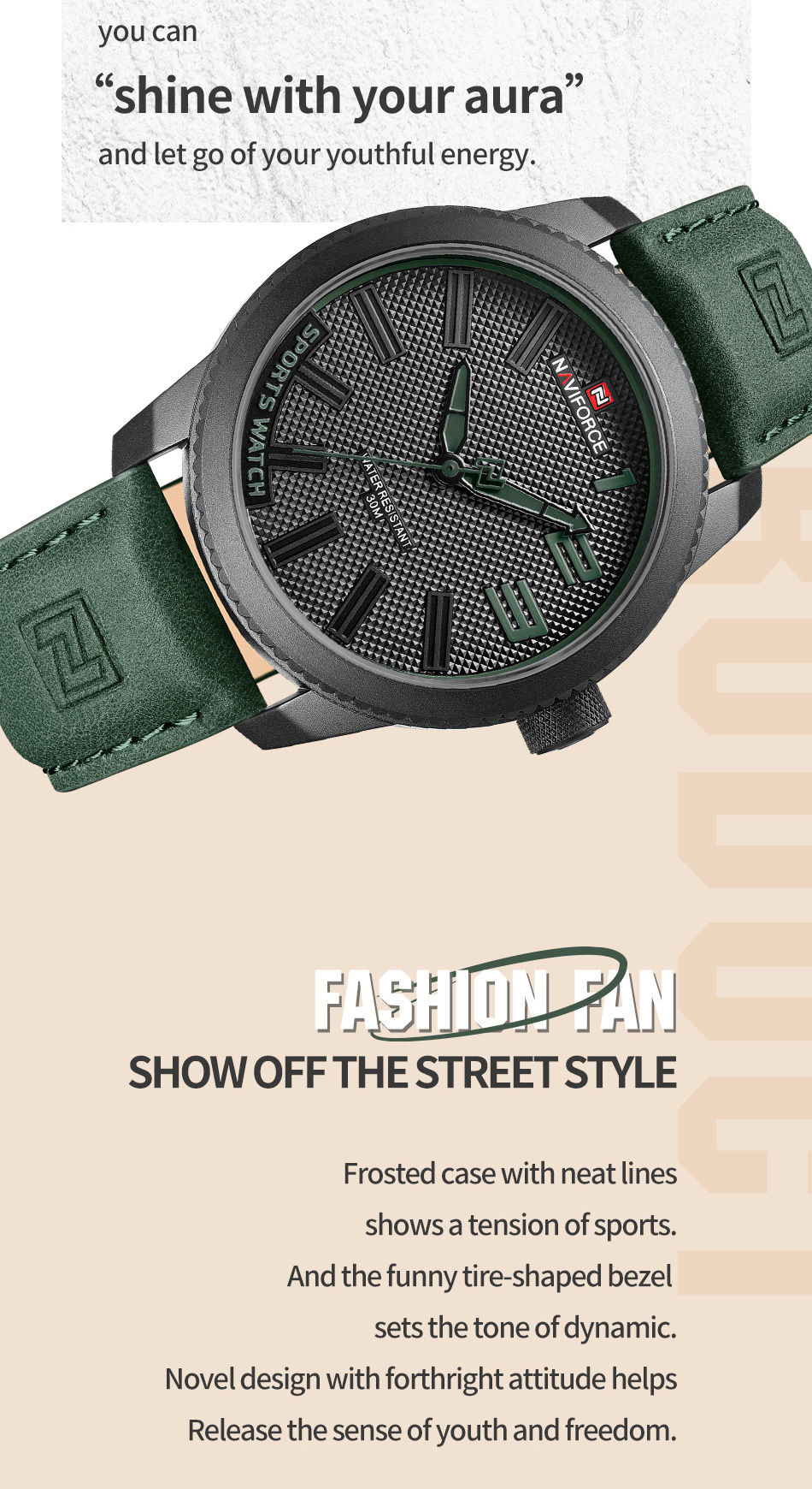 Thumbnail: NAVIFORCE Popular Male Wristwatch Military Sports Shockproof Waterproof Leather 