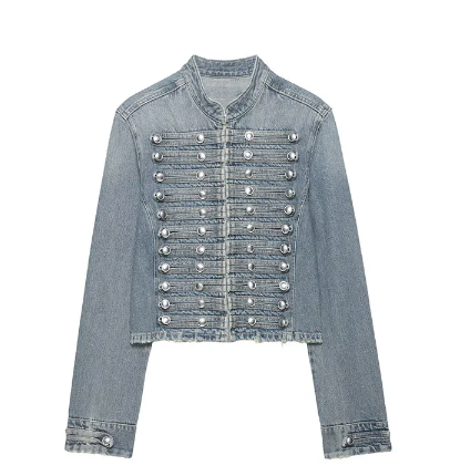 Thumbnail: NLZGMSJ Women Casual Denim Jacket 2026 Spring  Long Sleeve Single Breasted Stand