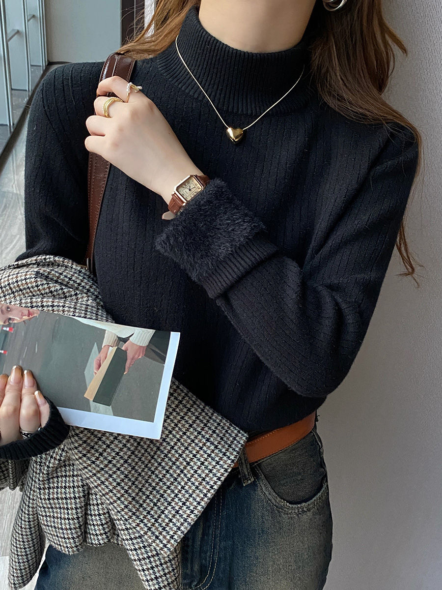 Thumbnail: Women's Turtleneck Sweater Winter 2026 Retro with Velvet Lining Thickened Inner 